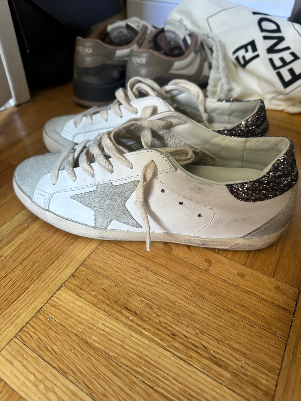 Golden Goose White and Gray. Worn once, original box, dust bag and receipt.